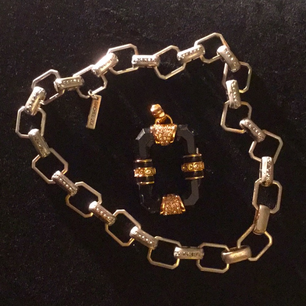NWOT Rachel Zoe Pave Crystal Obsidian Pendant & MODIFIED Chain - Picture 11 of 11